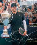 Hardcourt Pickleball Balls with Storage Tube USAP Approved for Tournament Play endorsed by Ben Johns holding trophy