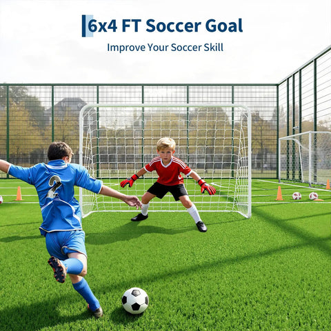 Portable Backyard Soccer Goal 6x4 Ft With Net And Ground Stakes, Heavy Duty Steel Frame For Adults And Youth Practice