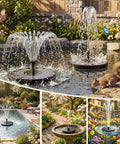 2.5W Solar Fountain Pump With 6 Nozzles for bird bath in garden pond with flowers and animals