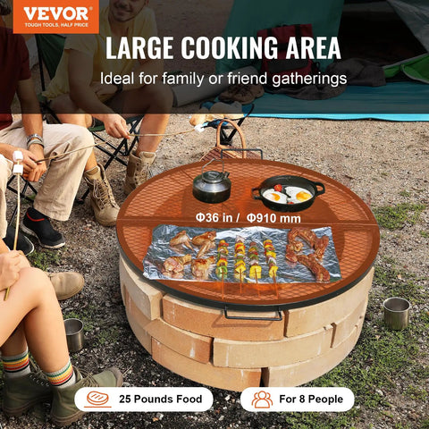 36 Inch Round Fire Pit Grate For Outdoor Grillin Foldable Heavy Duty Steel with Handle and Food Ideal for Gatherings