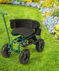 Rolling Garden Seat With Wheels, 360 Degree Swivel, Height Adjustable Work Stool with removable cushion in garden setting
