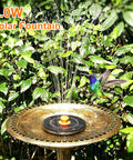 Sun Powered Bird Bath Fountain Pump With Eight Nozzles 4W Solar Panel floating in a decorative bird bath