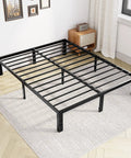 Full Size Metal Platform Bed Frame With Underbed Storage, Legit Heavy Duty Reinforced Steel Mattress Foundation on carpet.