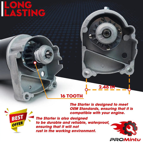Replacement Starter Motor For V Twin Lawn Mower Engines, Fits 17HP To 22HP, Replaces Models 422707, 16 Tooth Gear Detail