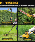 4-In-1 Cordless Pole Hedge Trimmer With 2x3000mAh Batteries, 16 Ft Reach, 180-Degree Adjustable Head, Grass Shear And Electric Hedge Trimming Tool, No-Fuss Setup, Battery Powered Yard Care