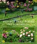 95.5 Feet Drip Irrigation Kit for Automatic Garden Watering with flowers and tubing setup in garden scene