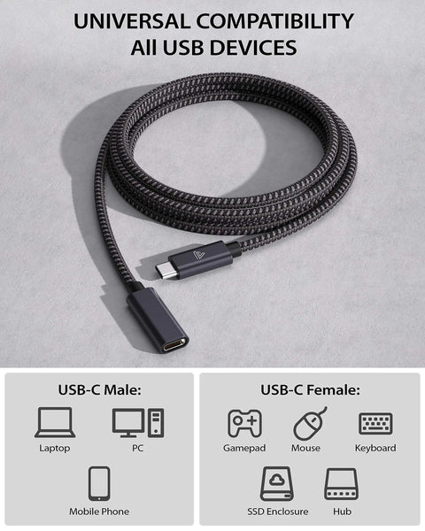 USB C Extension Cable 20Gbps 240W 3.3ft fast charge and data sync Type C 3.2 3.1 male to female, nylon braided