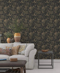 Light Gold Vintage Floral Butterfly Peel and Stick Wallpaper on Dark Background Retro Vinyl Self Adhesive Contact Paper in living room