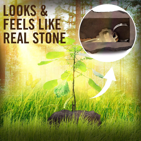 Rock Solid Outdoor Key Hider That Looks Like Real Stone 2 Pack Blends With Landscaping Weatherproof Spare Key Safe in garden.