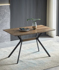 Modern Wood Top Dining Table With Sturdy Black Metal Base and Center Shelf For Kitchen or Office with Rounded Child Safe Edges.