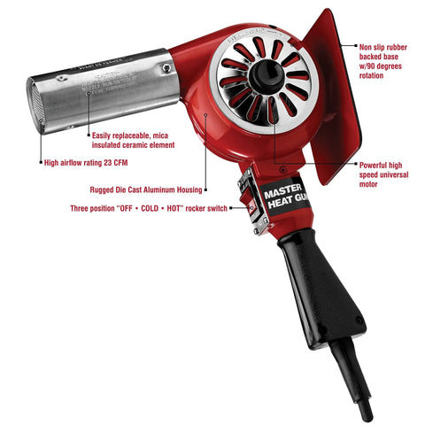 Red Master-Mite Series Heat Shrink System 220V with ceramic element and high-flow 23 CFM features detailed view