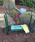 Folding Kneeler Garden Bench And Seat For Yard Work, A Real Workhorse That Converts From Kneeler To Chair, shown in garden setting