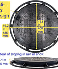 Heavy-Duty 16 Inch Cast Iron Manhole Cover And Frame For 15 Inch Corrugated Pipe, anti-slip design, side and top view