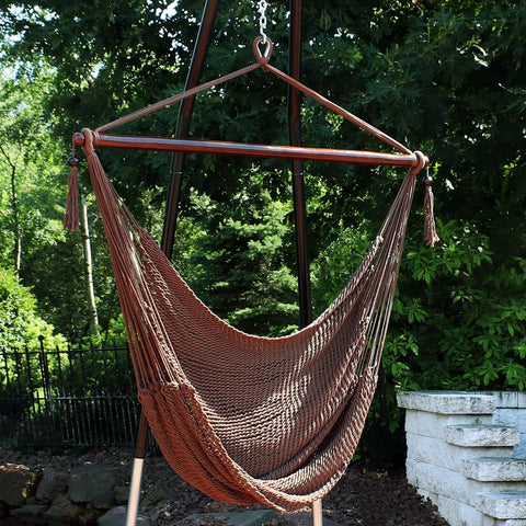 Outdoor Hammock Chair Swing for Reading and Chilling, Indoor or Patio Hanging Seat, Caribbean XL Mocha in garden setting