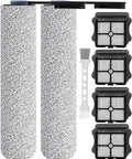 Replacement Roller Brush And Filters Kit For Tineco Floor One S5 And S5 Pro 2 Cordless Wet Dry Vacuum Cleaner Includes Two Rugged Brush Rollers And Four High Efficiency Filters For Quick No Fuss DIY Home Cleaning, showing two brush rollers and four filters.