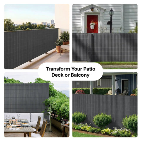 Collage of PVC Privacy Fence Screen 14mm 3 Rib Reinforced Textured Panel No Drill Balcony And Garden Cladding for outdoor settings