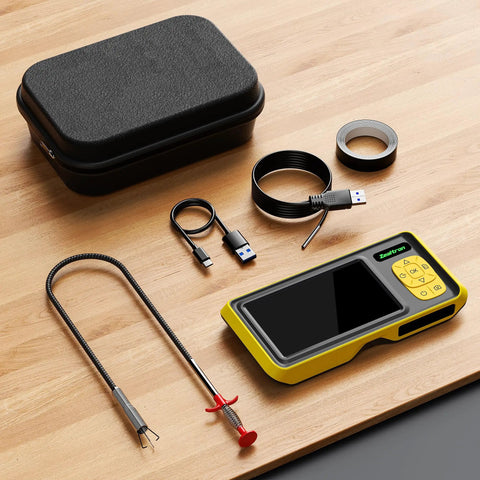 Ultra-Thin 3.9mm Endoscope With Light, 4.3 Inch IPS 1080P HD Borescope, IP67 Waterproof Inspection Camera, USB Interchangeable Cable, 16.5ft Semi-Rigid Probe, Includes 3.3ft Drain Clog Remover For Tight Engine And Pipe Inspections, with case