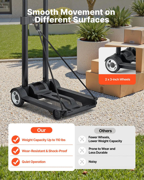 Foldable Hand Truck For Quick Moves 110 Lb Load Capacity Collapsible Luggage Cart With 2 Wheels And Elastic Rope Handy Dolly