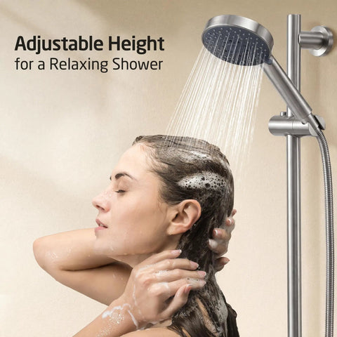 Adjustable Shower Head With Slide Bar And Extra Long Hose For Easy Rinsing 5 Function Handheld Shower Head With Wall Mount