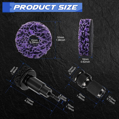 Product size details of Wheel Hub Cleaning Kit With 15 Cleaning Pads, Holder And Adapter For Power Drill Or Half Inch Impact Wrenches