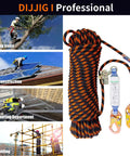 Heavy Duty Roof Safety Rope Lanyard 25Ft With Grab Snap Hooks And Shock Absorber Fall Protection For Roofing Tree Climbing And Construction ANSI CE Certified 0.55 Inch Diameter High Strength Polyester Fiber Lanyard, shown coiled with snap hooks.