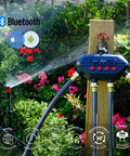 Four Zone Bluetooth Water Timer With Independent Programs And 30 Customizable Cycles, mounted outdoors controlling sprinklers