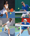 Ultra Lightweight Anti Fog Safety Glasses With Clear Shields Ansi Z87 Plus Certified worn by players on a pickleball court.