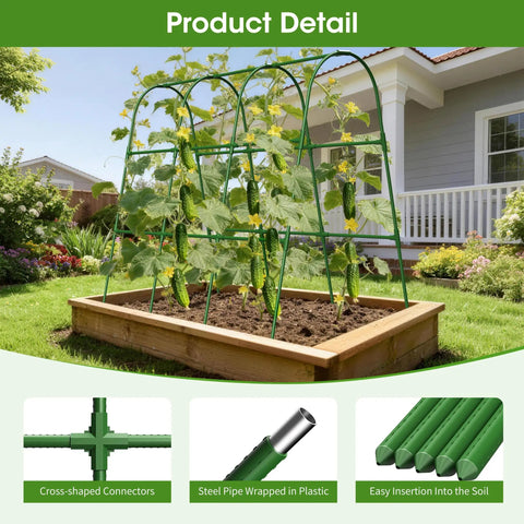 U Shaped Garden Trellis for Climbing Plants and Cucumbers in Raised Beds Backyard Outdoor Metal Arch Trellis for Vines Rustproof Stainless Core With Plastic Coating Stable Arch Frame Space Saver Plant Support