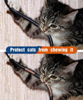Cat chewing on split wire loom tubing, showcasing black flexible corrugated cable sleeve for automotive and home protection.