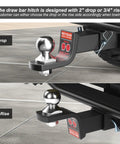 Drop Trailer Hitch Ball Mount Kit For 2 Inch Receiver With 2 Inch Ball And Five Eighth Inch Hitch Pin Kit Fits 2 Inch Hitch Receiver 7500 Lbs Capacity Matte Black showing 2-inch drop and 3/4-inch rise options