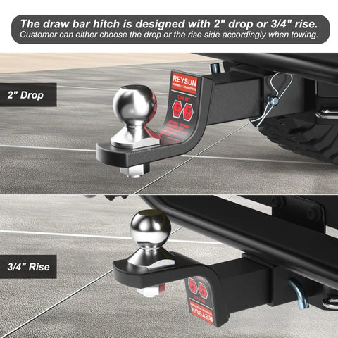 Drop Trailer Hitch Ball Mount Kit For 2 Inch Receiver With 2 Inch Ball And Five Eighth Inch Hitch Pin Kit Fits 2 Inch Hitch Receiver 7500 Lbs Capacity Matte Black showing 2-inch drop and 3/4-inch rise options