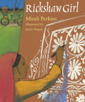 Cover art of Rickshaw Girl Illustrated Edition By Mitali Perkins showing vibrant illustrations and a girl painting.