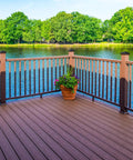 Aluminum Pyramid Post Caps For 6x6 Deck Posts Black 8 Pack With Screws Built Tough Outdoor Fence And Mailbox Dock Wood Protection Easy Install Corrosion Resistant Cover installed on lakeside deck railing
