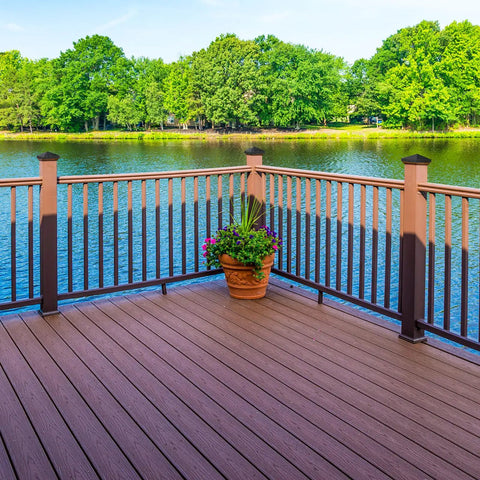 Aluminum Pyramid Post Caps For 6x6 Deck Posts Black 8 Pack With Screws Built Tough Outdoor Fence And Mailbox Dock Wood Protection Easy Install Corrosion Resistant Cover installed on lakeside deck railing