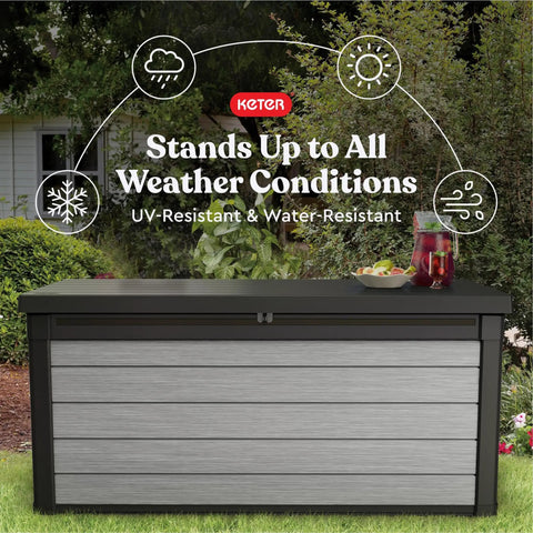 Massive 150 Gallon Resin Deck Box With Double Wall 20mm Panels Paintable And Drillable For Easy Outdoor Storage In Grey And Black