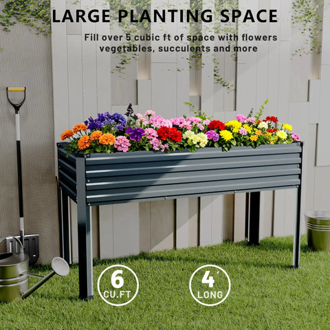 Heavy Duty Galvanized Raised Garden Bed With Legs For Outdoor Use 48 By 18 By 30 Inches Two Pack Metal Planter Box with flowers