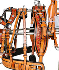 Three Tone Leather Horse Driving Harness For Single Horse Cart With Designer Conchos All Over Stainless Steel Hardware Shetland Size