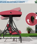 Three Seat Outdoor Porch Swing With Stand 2 In 1 Convertible Lounger Bed Stepless Adjustable UV Resistant Waterproof Canopy