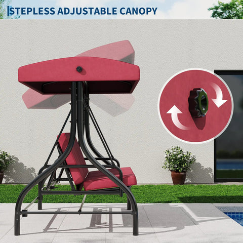 Three Seat Outdoor Porch Swing With Stand 2 In 1 Convertible Lounger Bed Stepless Adjustable UV Resistant Waterproof Canopy