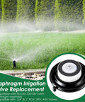 Gulfmew 4-pack 1'' PGV diaphragm irrigation valve replacement; white gear inside black valve shown on green lawn sprinkler