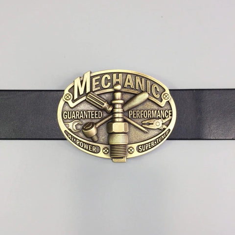 Vintage Bronze Plated Mechanic Belt Buckle For Tradesmen And Gear Heads, Zinc Alloy With Stainless Steel Back Loop, Fits Belts Up To 1.58 Inches, Retro Style Gift For Friends And Family