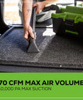 Cleaning car trunk with Cordless 40V 3 Gallon Wet Dry Shop Vacuum With Extras, 450W Suck Power, 67 CFM Air Flow, shown in use.
