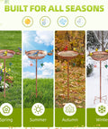 Outdoor Metal Bird Bath With Detachable Feeder 40 Inch Tall Standing Copper Bird Bath in four seasons - spring, summer, autumn, winter