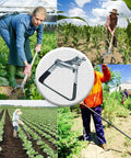 Collage of gardeners using Stirrup Hoe Replacement Head Set for Hula Hoe Garden Weeder 304 Stainless Steel Durable 2 Pack