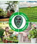 3-In-1 Soil Moisture, PH, And Sunlight Tester For Indoor Outdoor Gardening, Battery Free, shown in garden and farmland settings