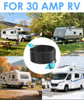 30 Amp RV Power Cord 50 Feet 125 Volt TT 30P Male To L5 30R Twist Lock Right Angle Cable ETL Listed Pure Copper Heavy Duty For Campers And Trailers coiled with RV scenes