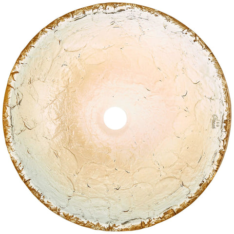 Top view of 15 Inch Champagne Gold Vessel Sink Bowl For Modern Bathrooms Dope Glass With Scratch-Resistant Finish IAPMO Certified UPC CUPC Approved.