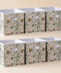 Six Piece Wild Floral Fabric Storage Cubes With Handles Solid Collapsible Bins For Cube Shelves displaying floral design and open tops.