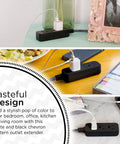 Three Outlet Power Strip With Eighteen Inch Braided Extension Cord Grounded Three Prong Adapter And Low Profile Flat Plug ETL Listed Black Dark Heather Finish For A Clean No Fuss Close To Wall Setup in home setting