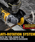 Boss Level Brushless Cordless Angle Grinder 4.5 To 5 Inch Variable Speed Paddle Switch 20 Volt in action with anti-rotation feature.